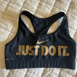 Nike Just Do It Sports Bra Black and Gold Size Small